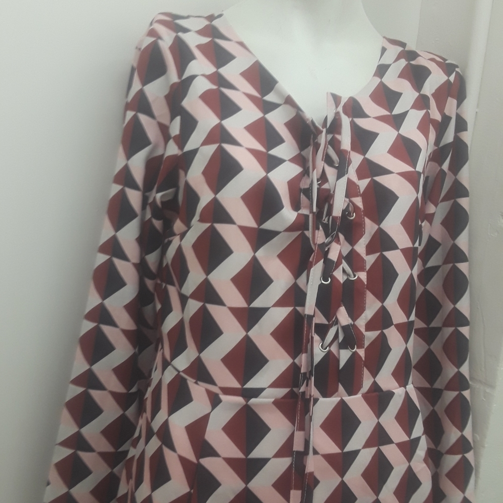 HDY Haoduoyi Women PiNK RED Geometric print Midi Dress XXL - Picture 13 of 13